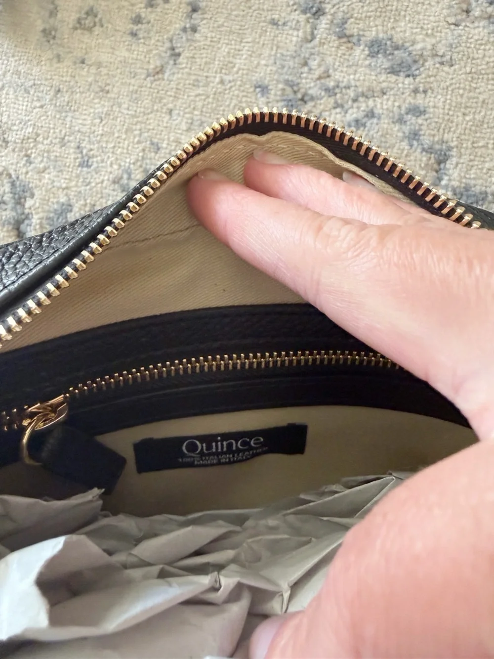 NWT Quince Italian Leather and Raffia Crossbody Bag